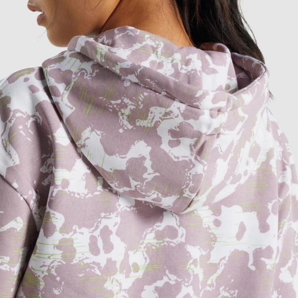 (NWOT) Gymshark Camo Graphic Oversized White/ Purple Hoodie, Medium - Picture 5 of 15